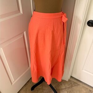 J. Crew Vibrant Coral Linen-blend faux-wrap skirt